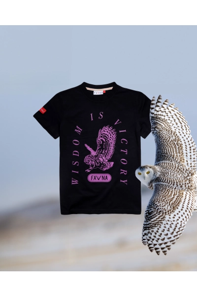 T-shirt damski z puchaczem śnieżnym - czarny